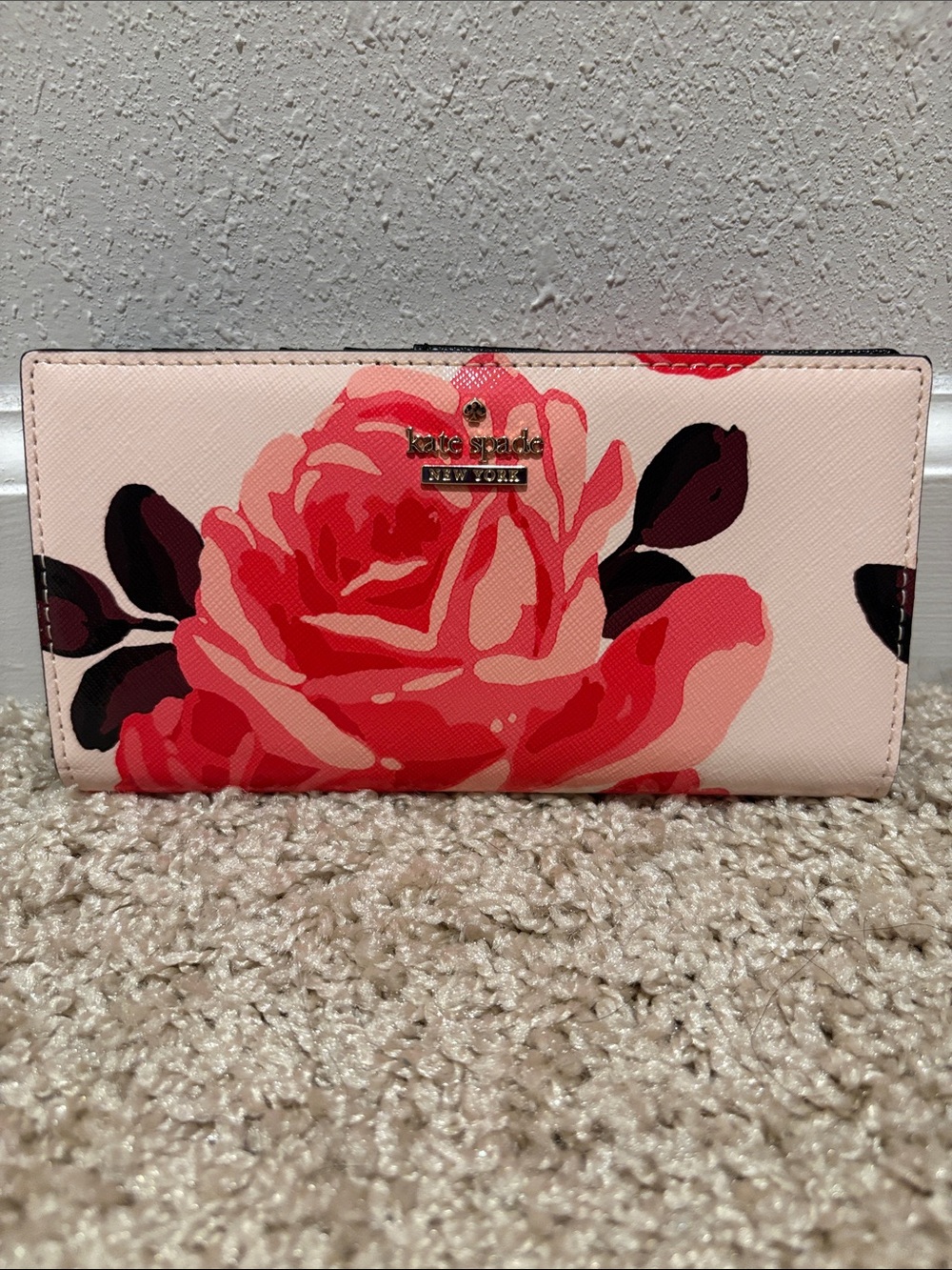 kate spade Pink Rose Print Continental Wallet